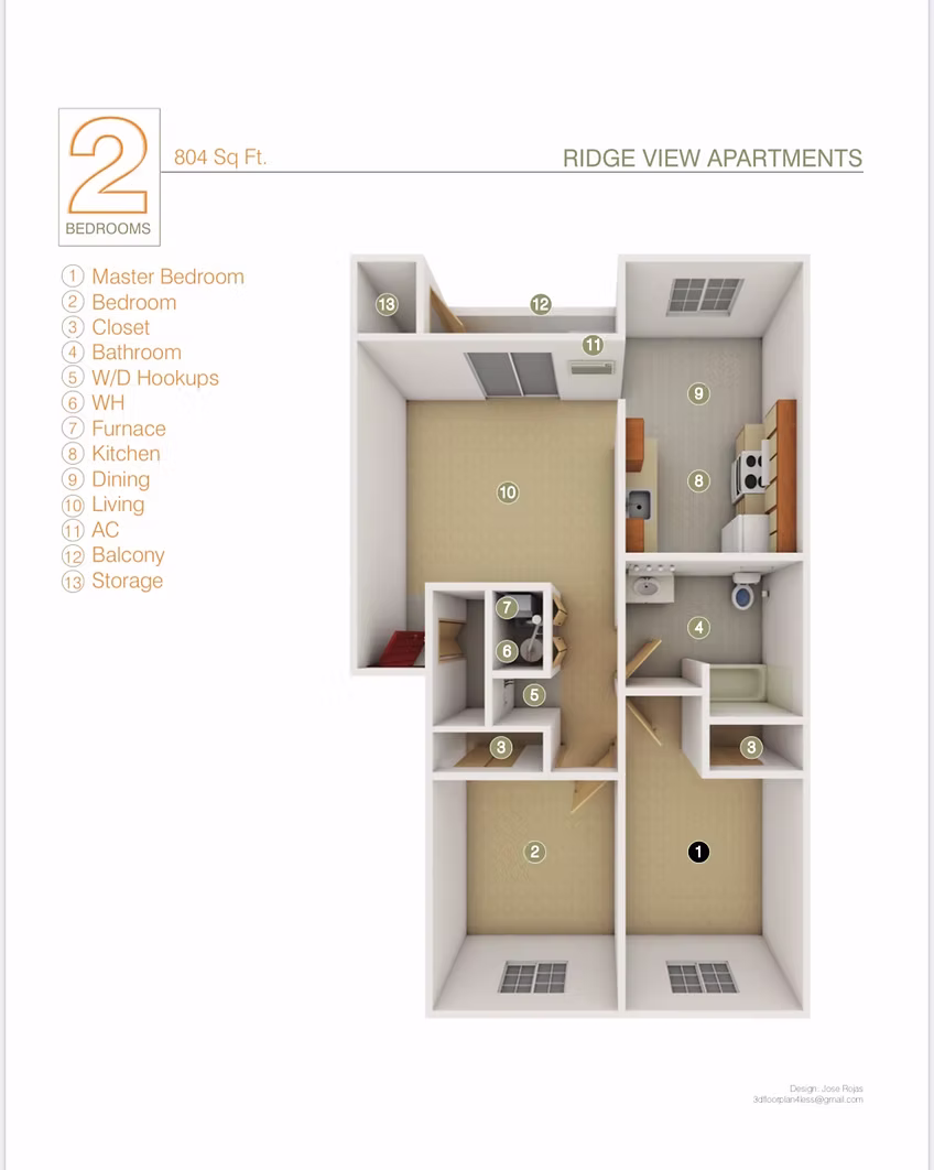 Two bedroom floor plan