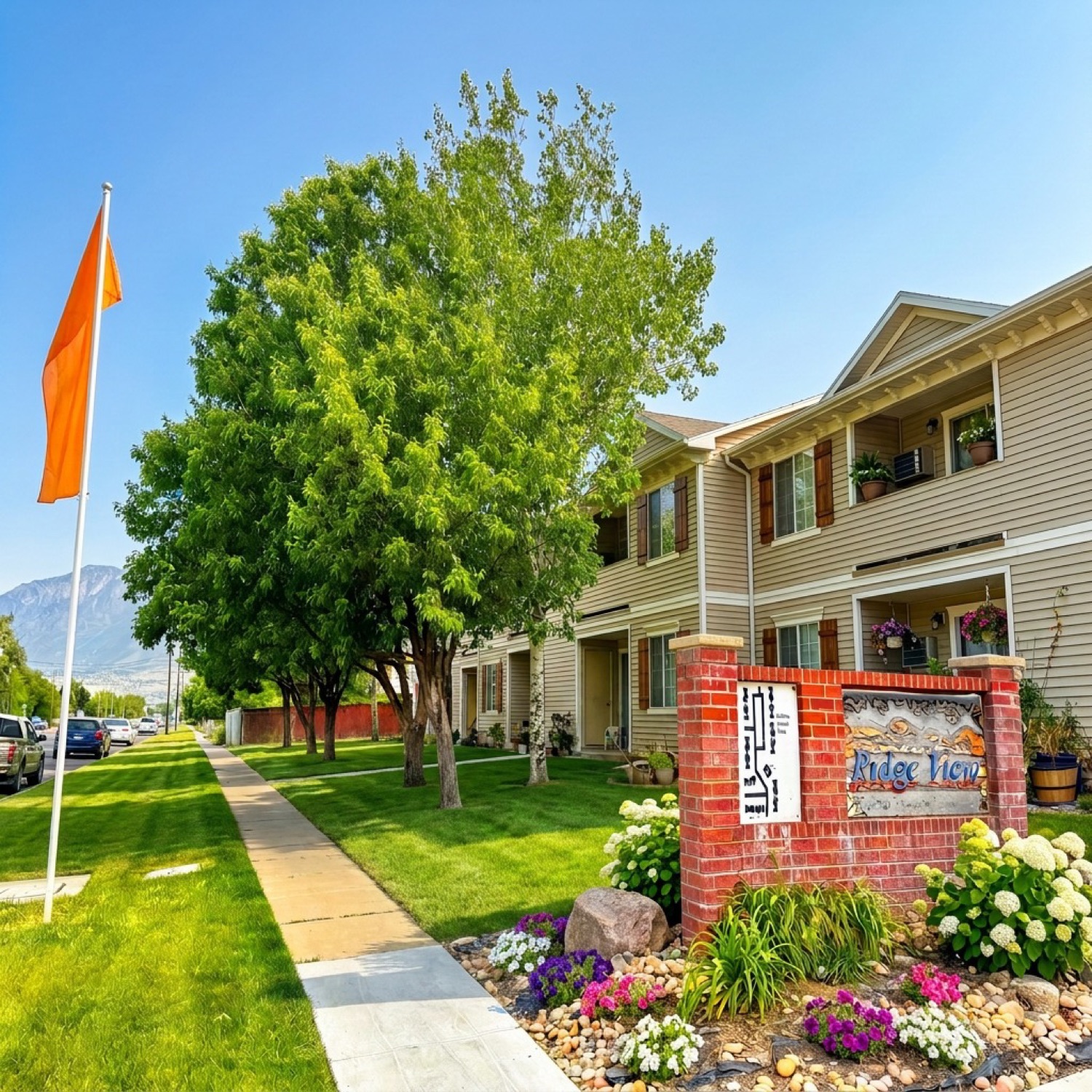 Ridge View Apartments entrance sign and grounds